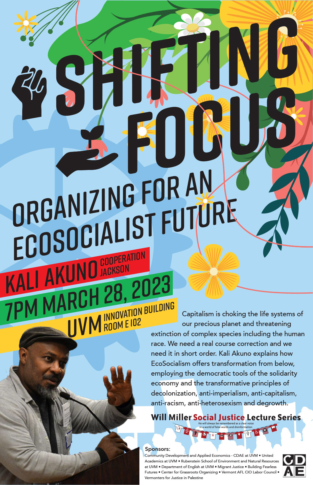 poster for March 28, 2023 event with Kali Akuno, Organizing for an Ecosocialist Future